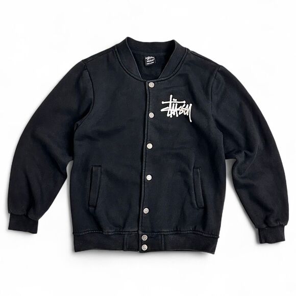Stüssy Black Varsity Bomber Jacket Unisex Sz M (Runs Small) Streetwear Academia - Picture 1 of 2